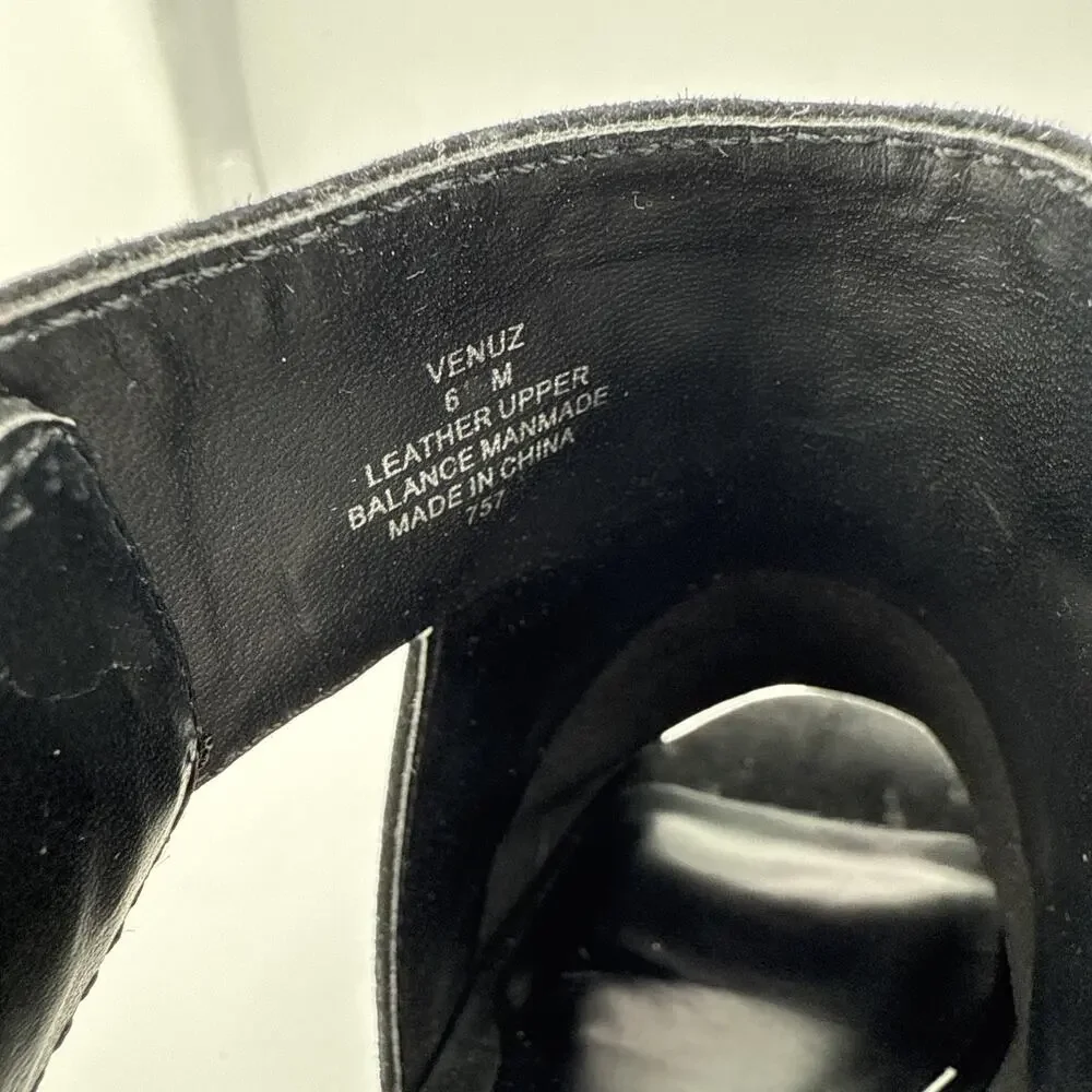 STEVEN MADDEN 6‎ Leather Black VENUZ Sandals Peeptoe Slingback Block 3